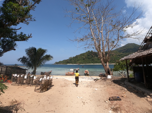 Beach with squid traps on the left